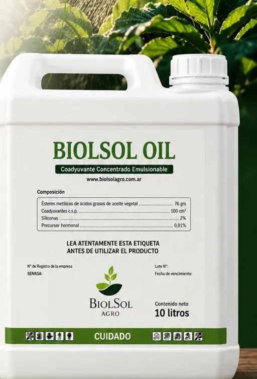 Bidón de 10 litros de BiolSol Oil, coadyuvante concentrado emulsionable de BiolSol Agro
